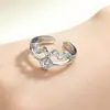 Anillo de Doble Capa con Flor Incrustada de Diamantes, Diseño de Moda Europeo y Americano, Estilo Minimalista, Anillo de Flor de Cuatro Pétalos Estrella de Onda, Fuente de Suministro