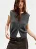 Chaleco tejido sin mangas de cuello redondo gris versátil estilo francés para mujer, top sin mangas elegante de alta gama para principios de otoño para capas