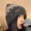 Gorro de lana jacquard de moda coreana a juego para mujer, de otoño e invierno, grueso, resistente al frío, cálido, con protección para las orejas, de punto, gorro Baotou