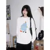 Camiseta Base de Manga Larga de Algodón Puro Casual con Estampado de Dibujos Animados Estilo Coreano para Mujer, Top de Pareja para Primavera