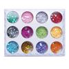 Lantejoulas para unhas glitter fino peça diamante pó de concha de veludo laser esmalte cola redondo em forma de coração 12 cores conjunto de joias