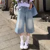 Jeans Cortos de Pierna Ancha Estilo Americano Azul Claro para Mujer, Tendencia Versátil de Primavera y Verano, Pantalones Cortos Rectos Nuevos Holgados que Adelgazan