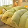 Juego de Cuatro Piezas de Color Liso de Terciopelo de Leche Invierno Engrosado Coral Terciopelo Sábana Funda Nórdica Ropa de Cama Terciopelo de Doble Cara