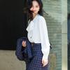 Camisa para Mujer 26 Otoño Nuevo Estilo Corbata de Lazo Cinta Satén Elegante Adelgazante Retro Camisa de Manga Larga para Mujer 7327