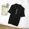 2026 Nuevo Top Corto Estilo Coreano Chic Retro Dulce Ajustado de Color Liso con Cuello Polo Casual para Mujer