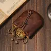 Bolsa para monedas de cuero encerado con cordón Estilo Retro Mini Cuero Suave Bolsa Pequeña de la Suerte Becerro Completo Joyería Monedas Cartera Pequeña