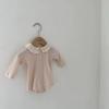Estilo coreano ins renda pescoço redondo manga comprida bainha de ponta aberta cor sólida all-match Moda primavera e outono bebê menina