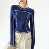 Marca Grande Otoño Nueva Marca de Moda Mismo Estilo Costuras Visibles Deportiva Manga Larga Mujer Corte Delgado Ropa Interior Camiseta de Moda Top Adelgazante para Yoga