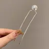 Elegante Pasador de la Dinastía Han Peine en Forma de U Artefacto para el Cabello Pasador con Cabeza de Bola Estilo Antiguo Adorno Fijo para el Cabello para Mujeres en la Parte Posterior de la Cabeza