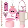 Pequena bola de carvão elfo pingente jins net vermelho Stanley copo decorativo tampa de palha copo conjunto copo cadeia cor flor torta