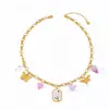 Cadena de Camiseta Ovalada Artística Vintage con Múltiples Elementos Mariposa Libélula Collar para Clavícula de Chica Dulce Acero Inoxidable