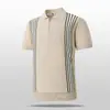 Seda gelada respirável zíper novo estilo gola malha camisa Polo verão manga curta casual camiseta masculina listras