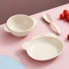 Tazón de Comida Infantil de Plástico de Trigo Estilo Japonés con Doble Asa Vajilla para Bebé Tazón de Comida para Niños de Jardín de Infancia Anticaída y Anti-quemaduras