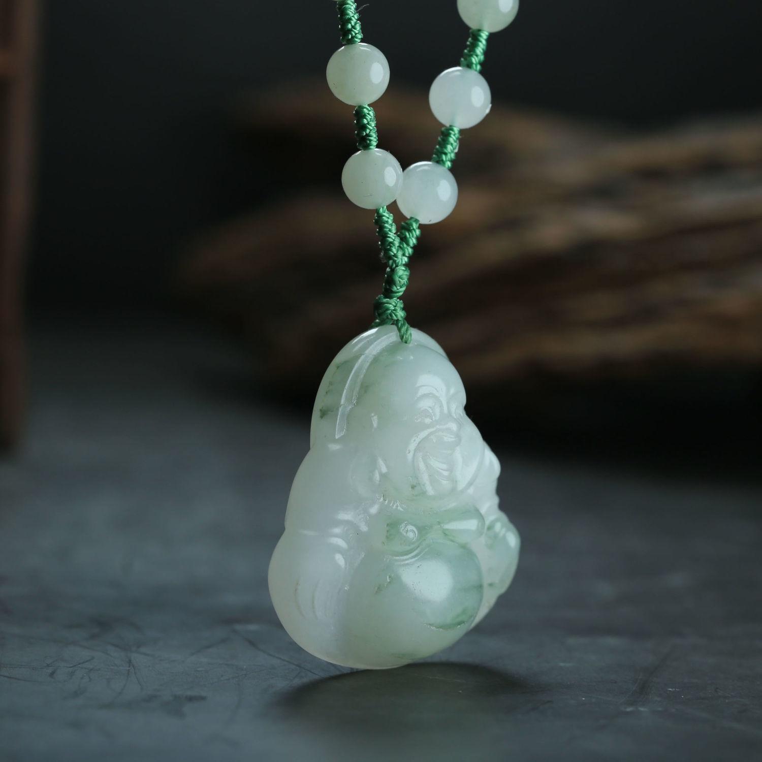 智贝主图_1一元拍卖天然飘花天山翠翠玉金丝玉笑佛弥勒佛双面