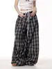 Comercio Transfronterizo Onlpp Pantalones de Cuadros Patchwork de Cintura Doble Estilo Retro Americano Perezoso para Mujer Danza de Jazz Sueltos Anchos