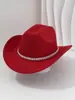 Sombreros Europeos y Americanos para Hombres y Mujeres, Sombreros de Vaquero Suaves de Fieltro Estilo Británico, Modernos Sombreros de Fiesta Escenario Perlas y Pedrería Personalidad Retro Tendencia