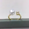 Anel de Pérola de Água Doce Natural Zhuji para Mulheres, Ajustável, Estilo Simples e Elegante, Anel de Pérola com Zircônia Microcravejada de Quatro Garras Venda por Atacado