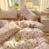 Estilo Coreano Fresco Lazo Agradable a la Piel Algodón Lavado Juego de Cama de Cuatro Piezas Funda Nórdica Dormitorio Cama Individual Juego de Tres Piezas