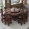 Nova Mesa Redonda Doméstica de Madeira Maciça Estilo Chinês com Bandeja Giratória, Mesa de Jantar Esculpida, Mesa Estilo Antigo, Mesa Redonda com Cadeiras de Jantar, Conjunto de Jantar em Jacarandá
