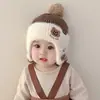 Chapéu de bebê outono e inverno chapéu de tricô para bebê chapéu de tricô de desenho animado para menino proteção de orelha para bebê quente à prova de vento inverno