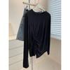 Qualidade Original Amassada ~ Máscara de Algodão Tencel Feminina de Verão Confortável Levemente Transparente Fresca Pulôver Manga Longa Blusa de Proteção Solar
