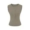 Camisola acanalada de ocho botones estilo americano para mujer, top de verano BM ajustado sin mangas para chica popular