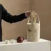 Bolsa de almacenamiento cilíndrica de tela para juego de té, bolsa para juego de té de viaje al aire libre, bolsa de almacenamiento para juego de té de una tetera y tres tazas
