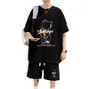 Conjunto de dos piezas de pantalones cortos holgados y finos de manga corta de verano para hombre, conjunto de ropa para adolescentes