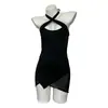 Vestido Puro Desejo com Alça no Pescoço Moda Nicho Popular Feminino Cintura Franzida Saia no Quadril Roupa Apaixonada Sem Tirar 2968
