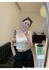 Estilo Coreano Básico Listrado Cor Contrastante Lindo Regata Suspender Costas Sexy Botões com Bojo Fixo Push-Up Top Exterior