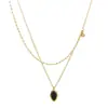 Collar Retro Francés de Doble Capa con Espejo Ovalado Negro y Acero de Titanio para Mujer Que No Se Desvanece Cadena de Clavícula de Lujo Nicho Accesible Gama Alta