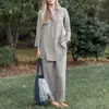 Set de Amazon 2026: Conjunto Elegante Casual Vintage de Camisa de Manga Larga con Solapa Suelta y Pantalones de Pierna Ancha en Color Sólido