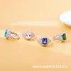 Stock Listo del Fabricante Venta al por Mayor Nuevo Anillo de Cobre Mismo Estilo que la Celebridad de Internet Anillo de Diamante de Gama Alta con Piedra Preciosa de Color Rectangular