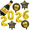 Set de Globos de Película de Aluminio 'Feliz Año Nuevo' de 9 Piezas Transfronterizo Botella de Vino Estrella de Cinco Puntas Arreglo de Decoración para Fiesta Decoración de Nochevieja