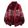 Moda Otoño/Invierno 2025 Nuevo Suéter Cardigan de Navidad con Solapas para Hombre Tejido Holgado Chaqueta Abrigo Argyle Talla Grande