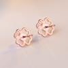 Pendientes de perlas de trébol de cuatro hojas chapados en plata de estilo coreano, pendientes de perlas redondas con incrustaciones de diamantes para mujer, joyería de perlas de oro rosa