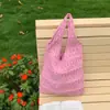 Bolsa de Palha Tecida com Padrão Ondulado Vazado Estilo Doce Primavera e Verão, Bolsa de Tricô, Bolsa Tote de Grande Capacidade, Bolsa de Tricô Versátil