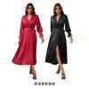 Pijama Yaoting de Satén Chifón para Mujer, Verano Fino Encaje Empalmado Francés Elegante Espalda Descubierta Camisón Largo Wp2701