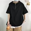 Verão Hong Kong estilo manga curta camiseta suéter masculino e feminino moda solta meia manga com capuz top all-match estudante jaqueta retrô