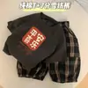 Conjunto de Verão de Algodão Puro de Manga Curta, Novo Estilo de Verão para Meninas e Bebês, Roupa Fina, Conjunto de Duas Peças com Camiseta e Calça Cropped