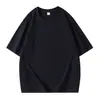 Camiseta de Algodón Puro para Mujer, 260g, Hombro Caído, Cuello Redondo, Corte Holgado, Adelgazante, Marca de Tendencia, Color Sólido, Camiseta de Manga Corta de Algodón Puro Pesado para Mujer