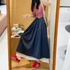 Falda de Retazos con Adorno de Encaje Dulce para Mujer, Nueva Moda Primavera y Verano, Cintura Alta, Plisada, Holgada, Falda de Paraguas con Dobladillo Ancho, Falda Larga