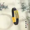 Pulseira de Cordão de Couro Dourado Preto Pu Zuo com Retenção Forte de Cor, Contas da Sorte Personalizadas e Fecho Grande Plano Pulseira Masculina Moderna