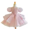 Vestido infantil transfronterizo para bebés de un año, nuevo modelo 2026, vestido de princesa para cumpleaños, tul rosa esponjoso, adecuado para anfitriona