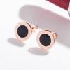 Pendientes de plata de ley s925 con forma de ágata negra redonda y hebilla de fritilaria blanca, con personalidad europea y americana, unisex, universales y combinables.