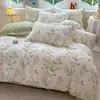 Juego de cuatro piezas de sábana bajera ajustada de algodón puro estilo nórdico, funda de edredón 100% algodón, juego de cama para dormitorio de estudiante individual/doble, juego de tres piezas, apto para todas las estaciones
