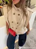 Ins Comercio Electrónico Transfronterizo Ropa de Mujer Primavera y Otoño Nuevo Estilo Elegante Sin Mangas Cuello Alto Plisado Doble Botonadura Chaleco Chaqueta Chaleco