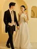 Vestido de Boda Ligero Estilo Francés Satén Sencillo Gama Alta Cuello Alto Colgante Falda de Tutú Estilo Coreano Vestido de Noche para Mujer con Tema de Estudio Fotográfico