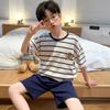 Pijamas de Verano Delgados y Transpirables de Algodón Peinado de Manga Corta para Niños Medianos y Grandes, Ropa para el Hogar con Aire Acondicionado que se puede usar en el exterior