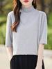 Tejido de punto fino de manga corta para primavera y verano, holgado y casual, cuello alto medio que cubre la piel, camiseta interior, top de camiseta de manga media